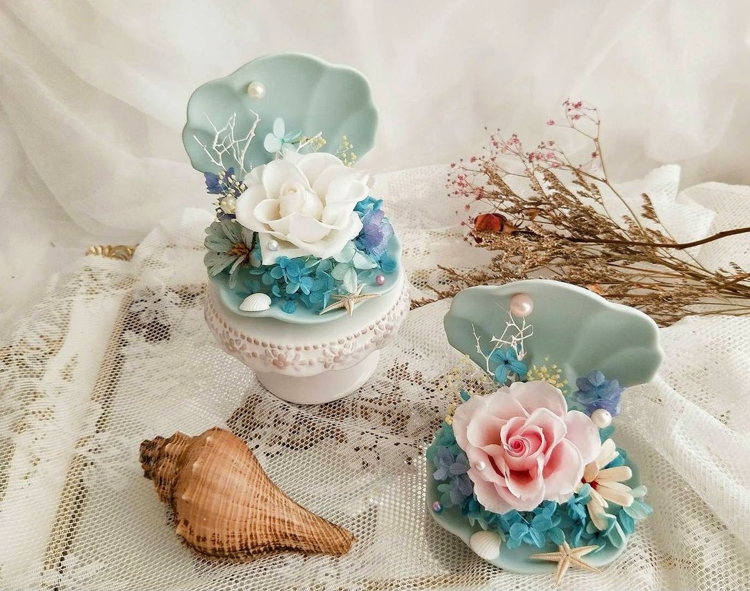 【蓝芯手作】轻夏贝壳花・干燥花・永生花・情人节礼物・开幕贺礼 - 干燥花/捧花 - 植物．花 
