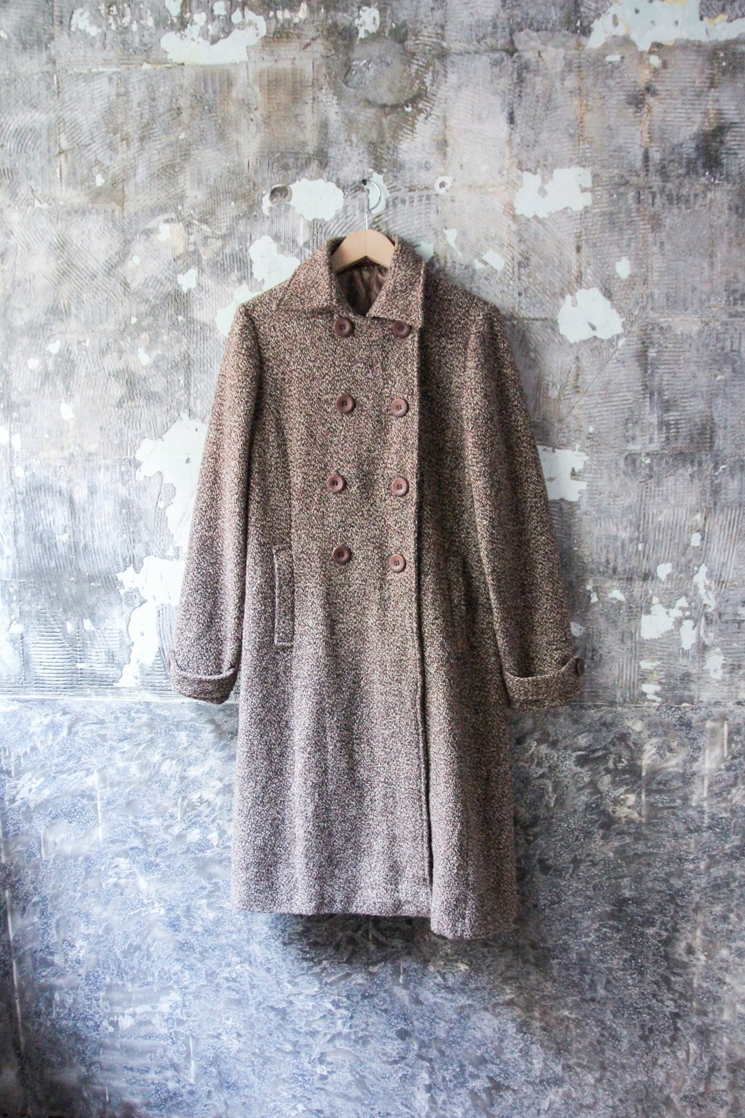 袅袅百货公司-Vintage 咖啡色杂点毛料大衣外套 - 女装休闲/机能外套 - 其他材质 