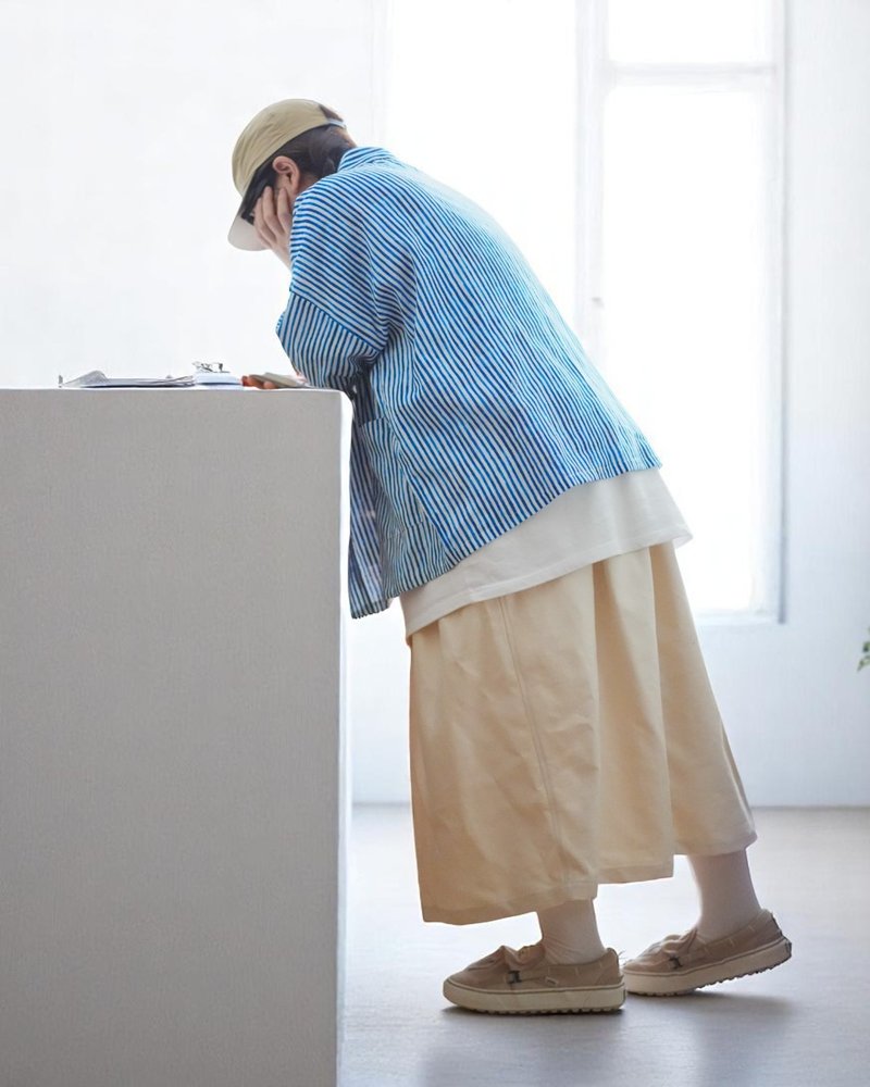 香草籽籽厚磅直筒长裙 - 裙子 - 棉 白色