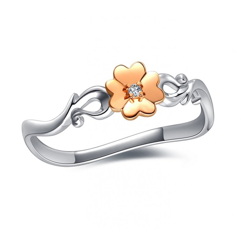 心花开 钻石K金白钢对戒指 - 戒指 - 钻石 银色