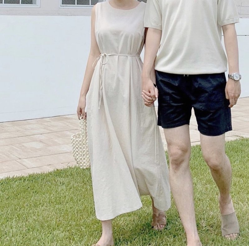 长款削肩，米色棉质。 - 洋装/连衣裙 - 棉．麻 