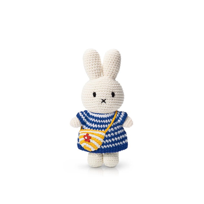 荷兰Miffy米飞兔【miffy蓝细条纹洋装+条纹小花袋】纯棉手工娃娃 - 玩偶/公仔 - 棉 蓝色
