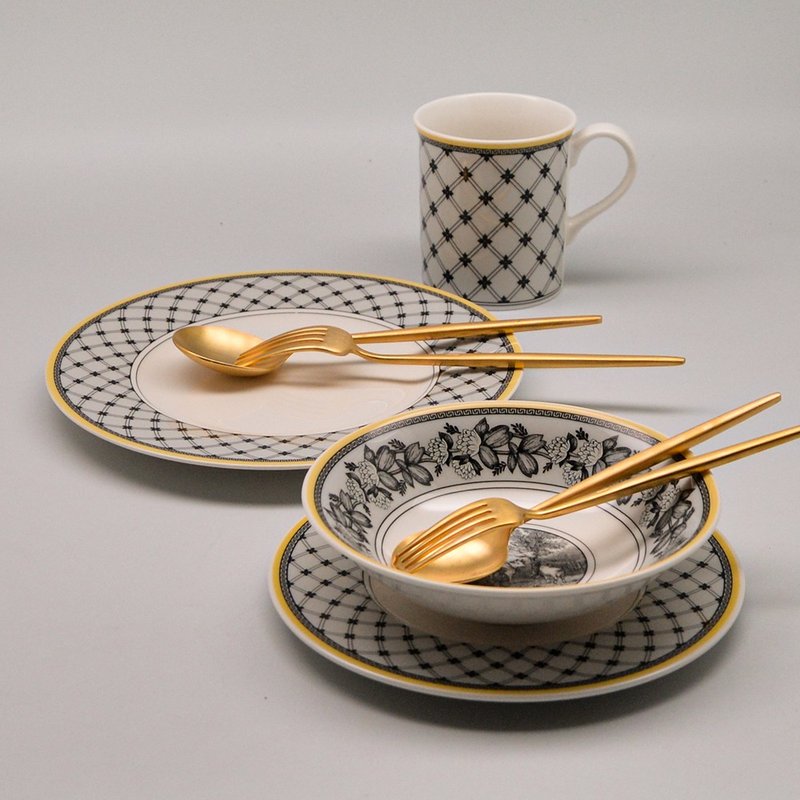 德VB │奥顿系列组合-午餐杯碗盘4件组(3款可选) - 盘子/餐盘/盘架 - 瓷 黄色