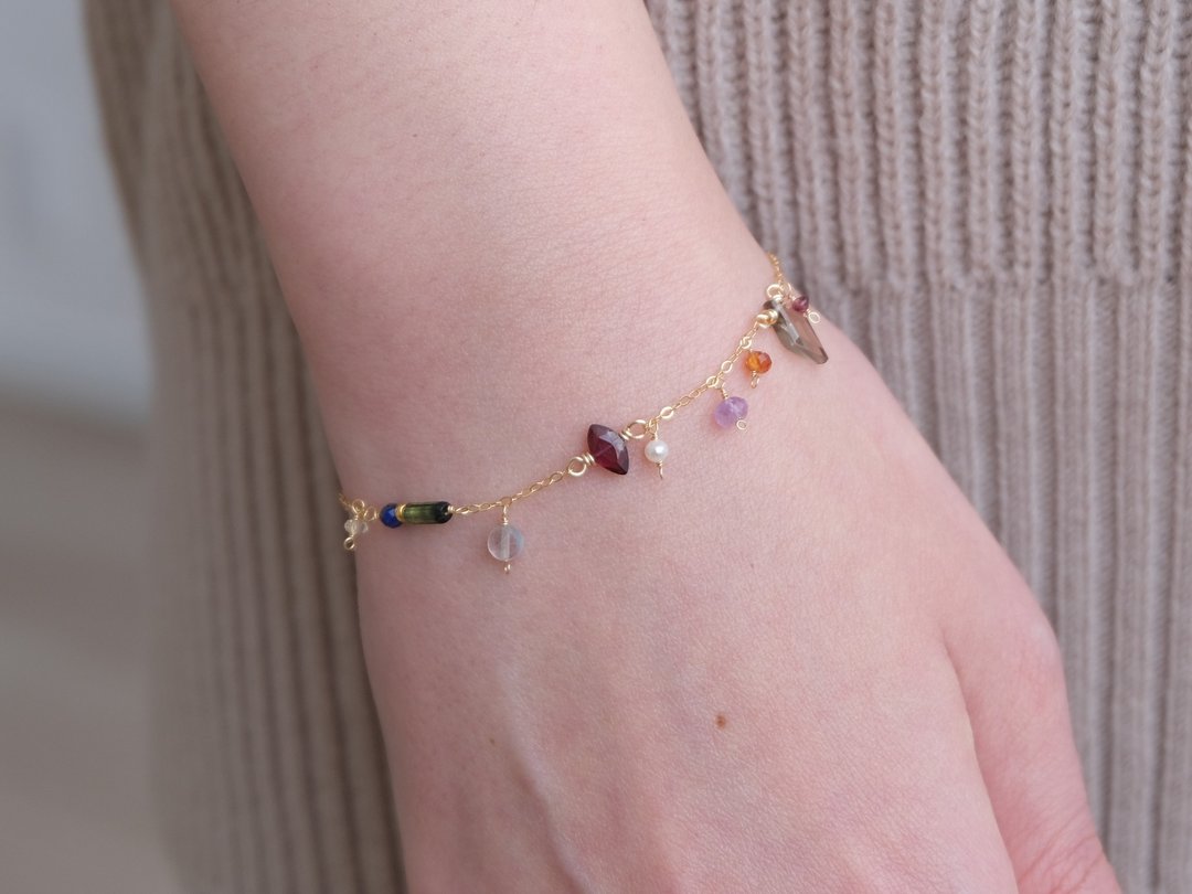 hátíð bracelet 天然石链表 烟水晶 石榴石 青金石 碧玺 圣诞节 赠礼 礼物 - 手链/手环 - 宝石 多色