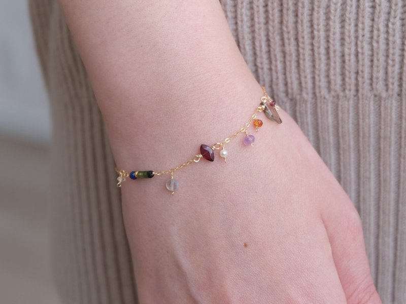 hátíð bracelet 天然石链表 烟水晶 石榴石 青金石 碧玺 圣诞节 赠礼 礼物 - 手链/手环 - 宝石 多色