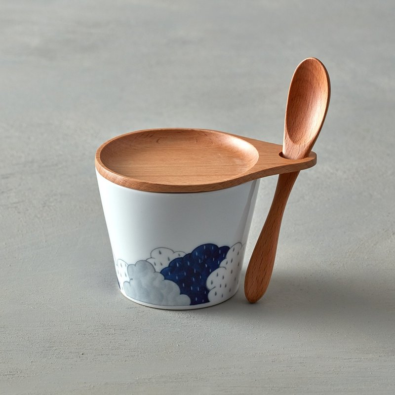石丸波佐见烧 - 点心杯盘组 - 附匙 (3件式) - 朵朵云 - 茶具/茶杯 - 瓷 白色