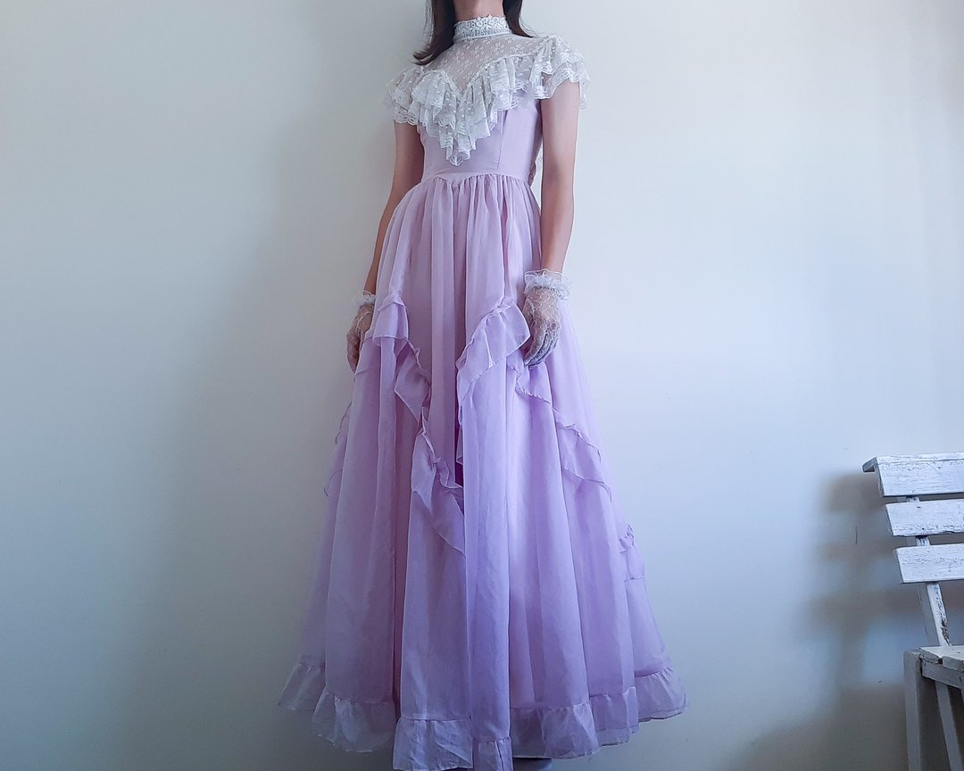 复古 GUNNE SAX 礼服裙 1970 年代紫色薰衣草浪漫连衣裙维多利亚 - 晚装/礼服 - 聚酯纤维 紫色