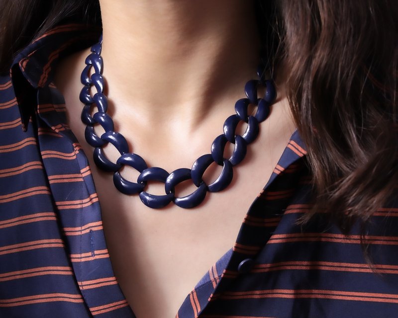 美国 Napier 品牌古董 特殊渐变藏蓝色烤漆大锁链项链 锁骨链 - 项链 - 珐琅 蓝色