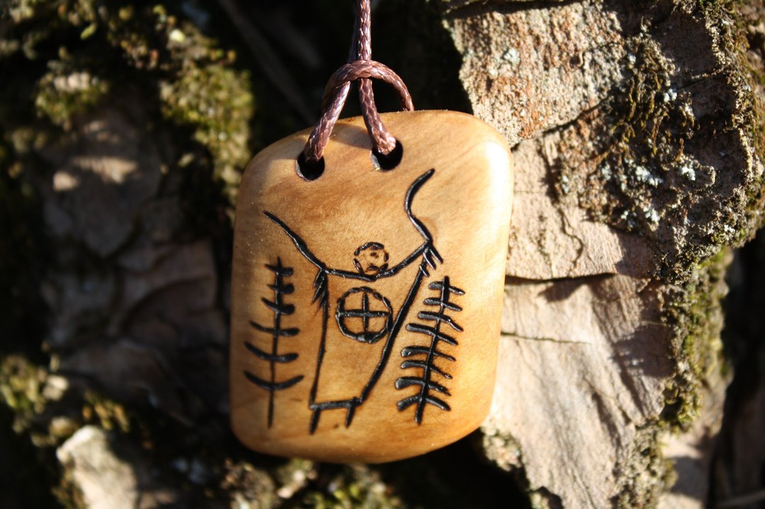 wooden amulet Infinity shaman tambourine spiritual path pendant Ancient symbol - 项链 - 木头 