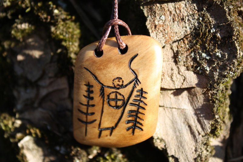 wooden amulet Infinity shaman tambourine spiritual path pendant Ancient symbol - 项链 - 木头 