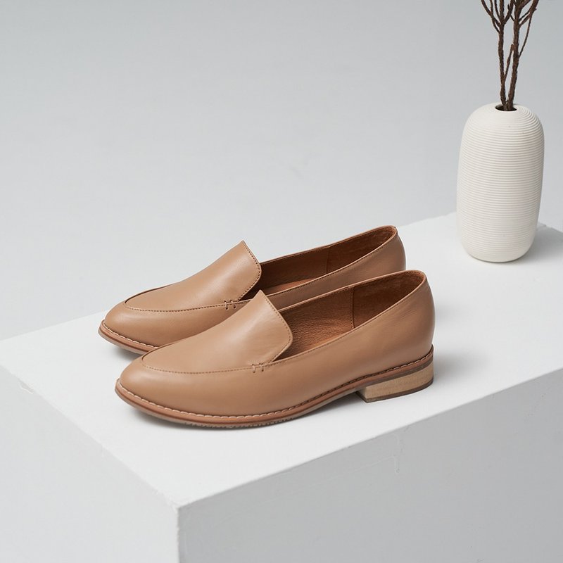 日安乐福鞋-妃裸 - 女款牛津鞋/乐福鞋 - 真皮 卡其色