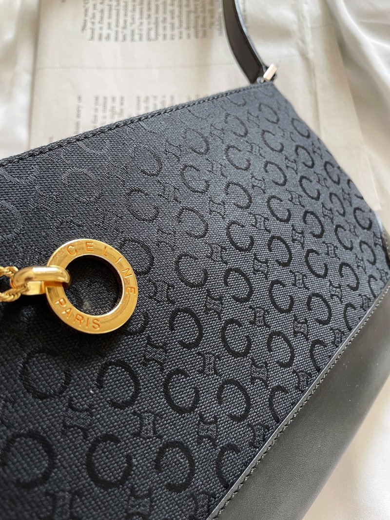 中古美品CELINE赛琳 刺绣老花 肩背包单肩包腋下包 手拿包手提包 - 手提包/手提袋 - 真皮 黑色