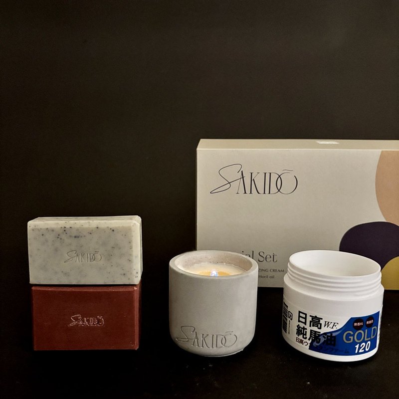 【SAKIDO】厚礼盒 日日安好皂(木质花香)+温感蜡烛+日高马油 - 香薰/精油/线香 - 其他材质 