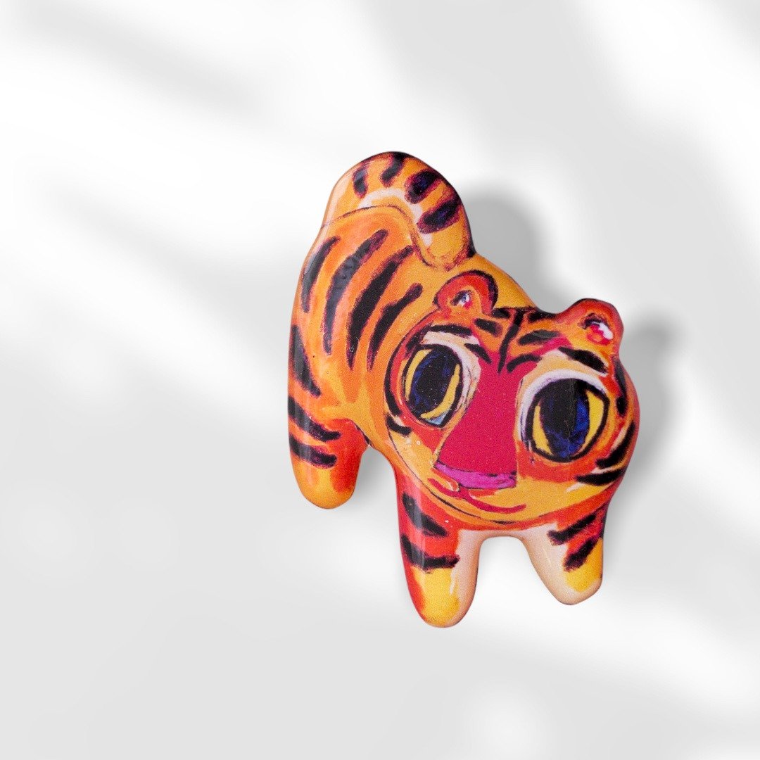 Tiger brooch - 胸针 - 树脂 橘色