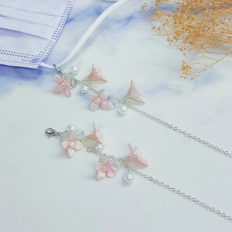 好质感银款树脂花实用时尚珍珠水晶多用途链/口罩链/项链/手链 - 长链 - 树脂 粉红色