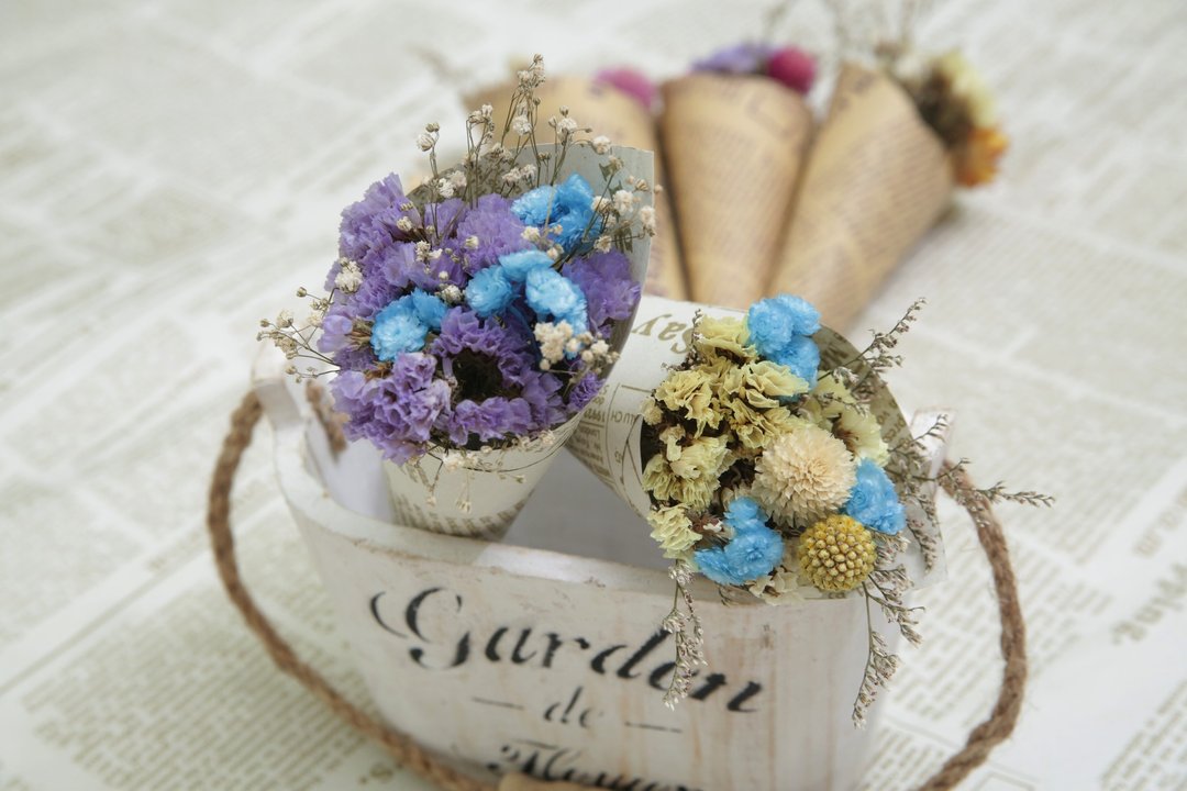 【Hydrangea Studio】清新蓝蜡菊干燥花甜筒小花束 婚礼小物 布置 探房礼 伴娘礼 - 植栽/盆栽 - 植物．花 