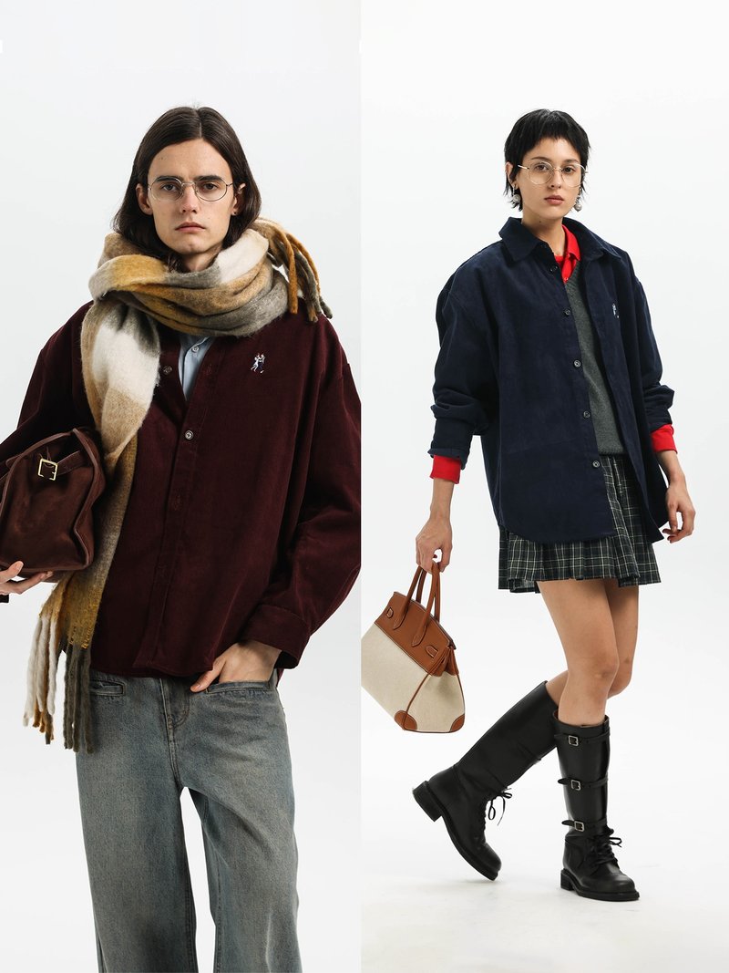 【新年限定】Vintage复古灯芯绒双人跳舞刺绣挺括衬衫Unvesno(U - 男装衬衫 - 其他材质 