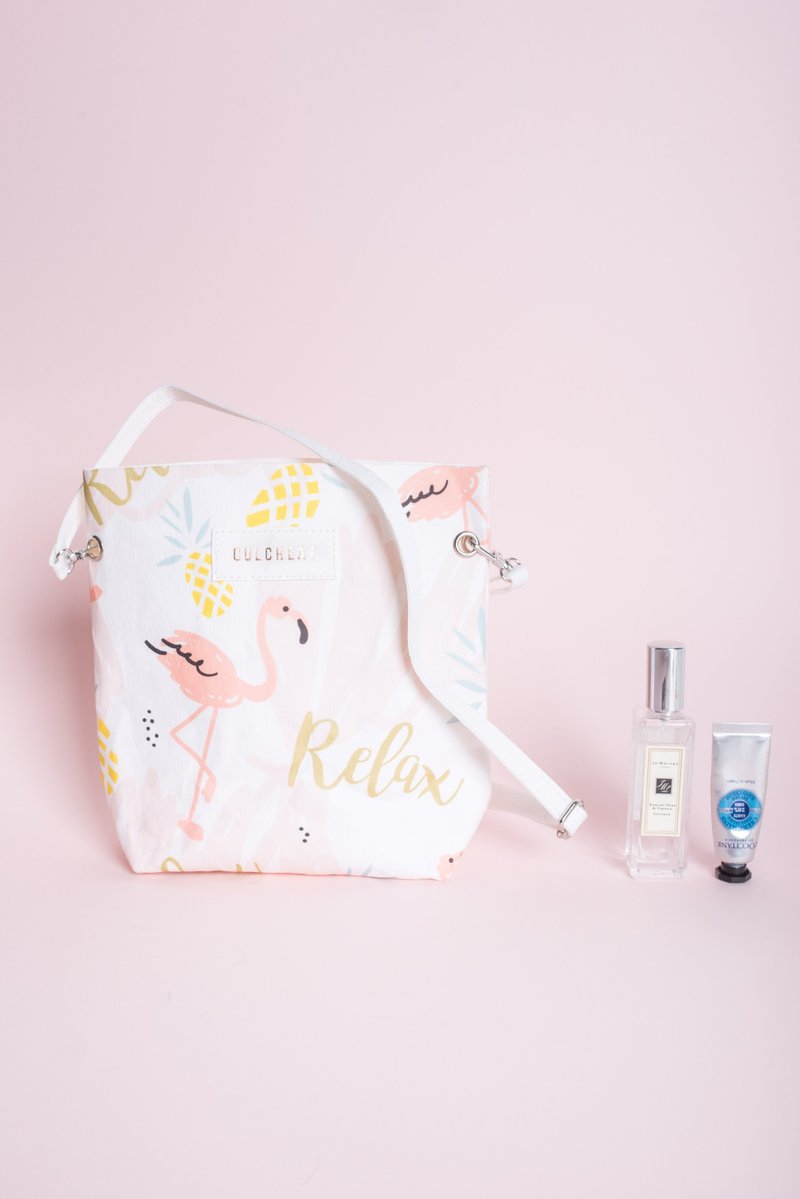 CulCreat-火烈鸟系列-水洗牛皮纸斜背手拿两用包-迷你 - 侧背包/斜挎包 - 纸 粉红色