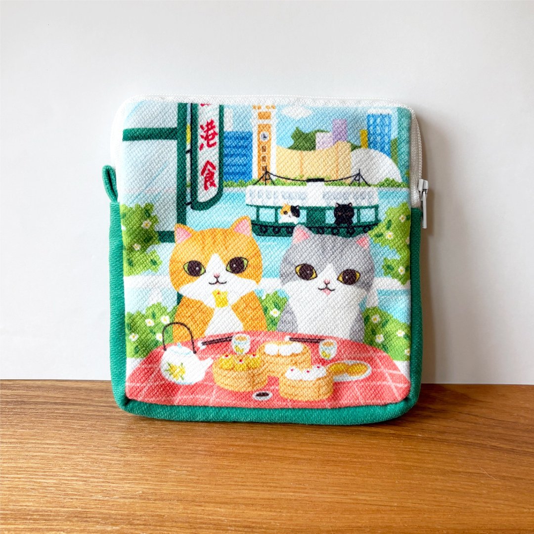 Meow 香港限定饮茶游港方形化妆袋小物包 - Size L - 化妆包/杂物包 - 其他材质 绿色