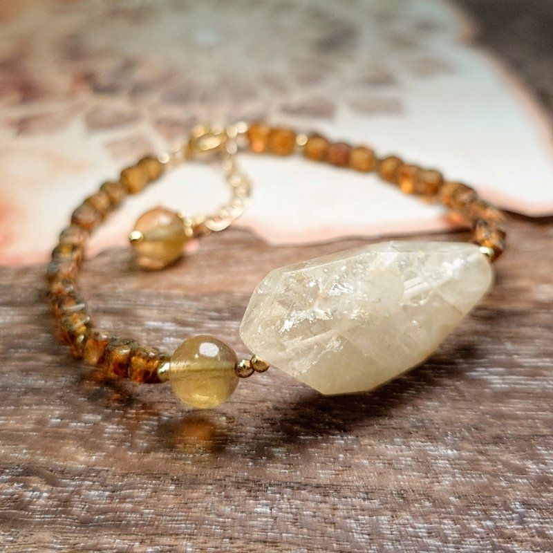 手链 水晶 原矿 黄萤石 捷克琉璃珠 包金 宝石 手珠 饰品 首饰 - 手链/手环 - 宝石 