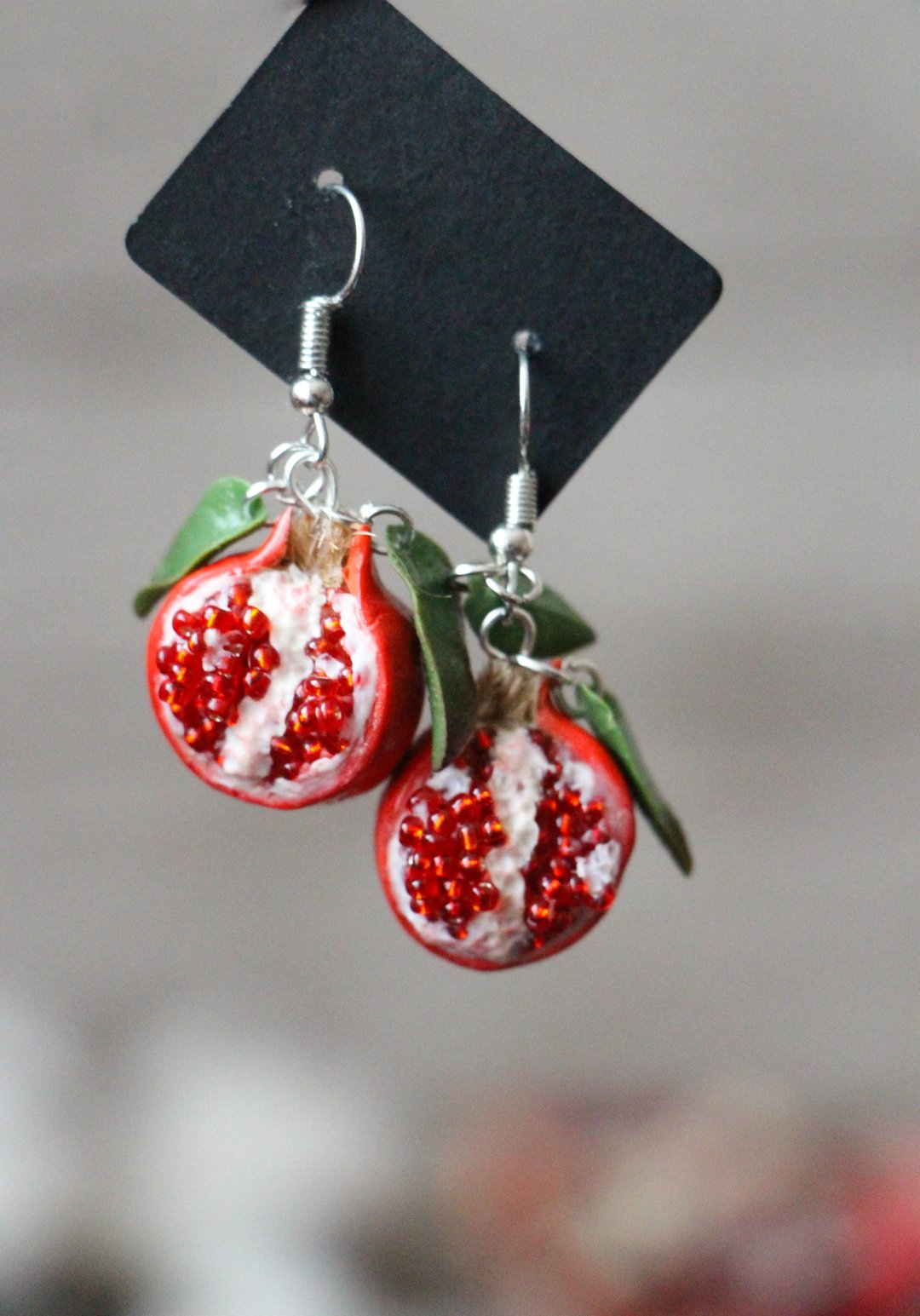 Pomegranate earrings - 耳环/耳夹 - 粘土 多色