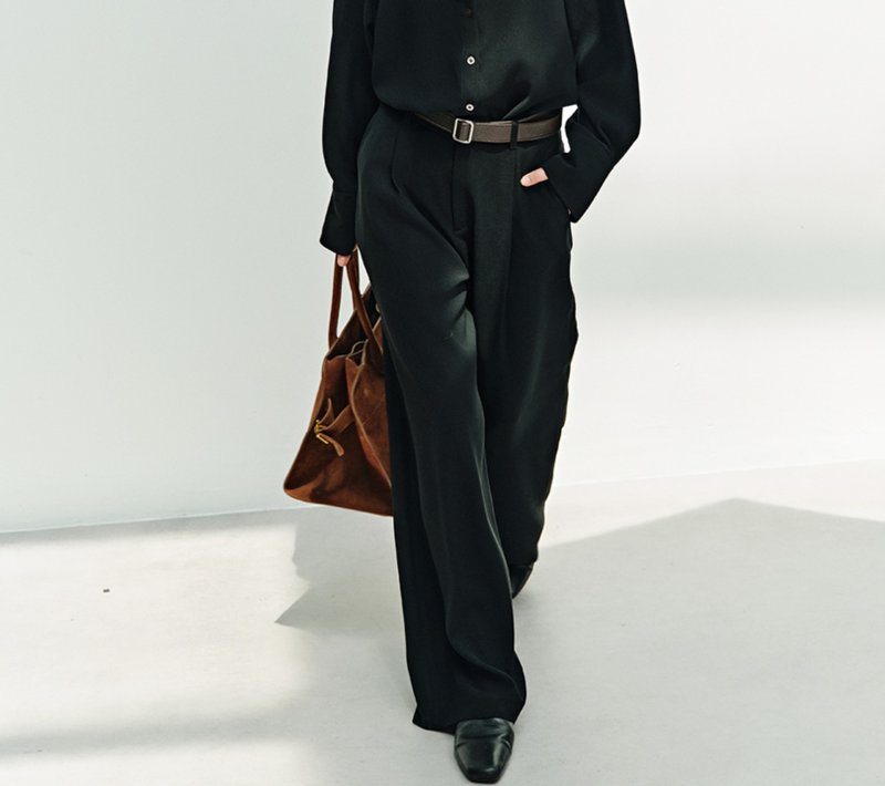 【经典甩甩裤】法式簡約 仿真丝显瘦长裤 - 女装长裤 - 其他材质 黑色