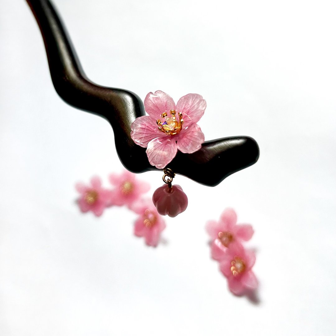 【若桑】昭和樱。春日嫩粉。樱花发簪/发钗/黑檀木簪。三月诞生花 - 发饰 - 树脂 粉红色