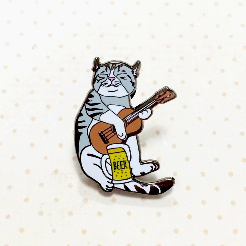 Cat playing guitar pin, Cat enamel pin, Cat lapel pin, Hard enamel pin, Cat pin - 胸针 - 其他金属 灰色