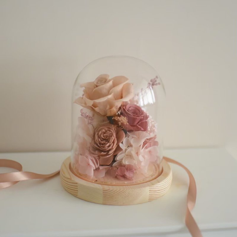 /粉色夜灯盅罩/玫瑰 永生花 情人节 七夕 送礼 生日礼物 伴娘礼 - 干燥花/捧花 - 植物．花 多色