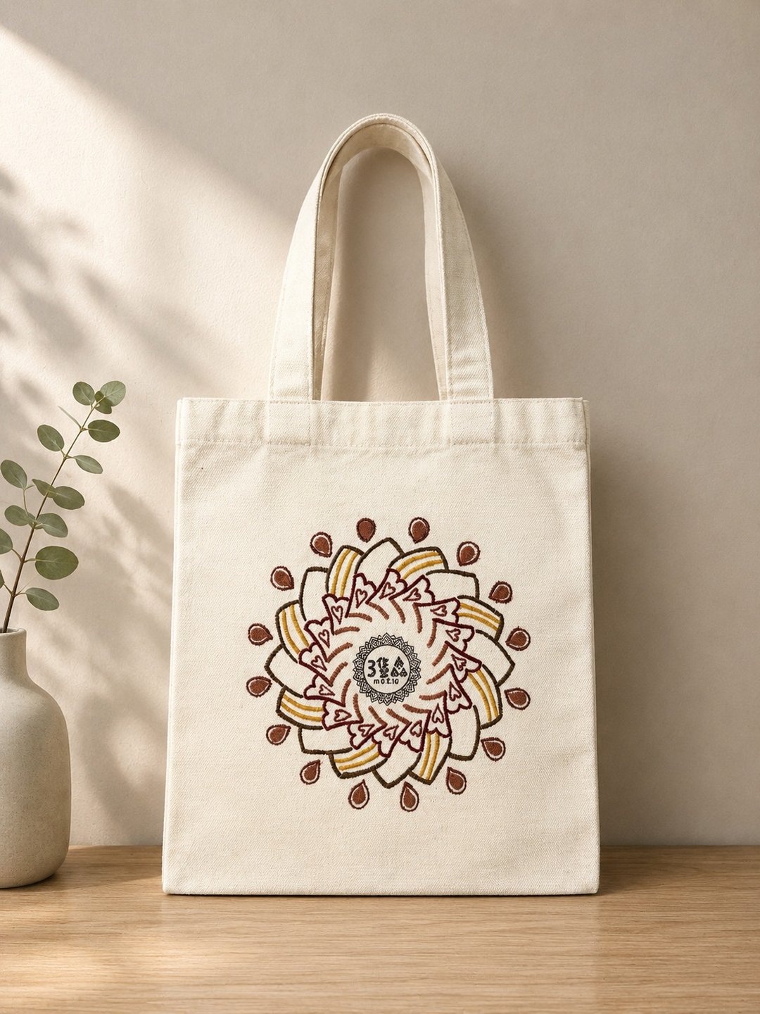 Mandala-手绘帆布袋 - 手提包/手提袋 - 棉 咖啡色