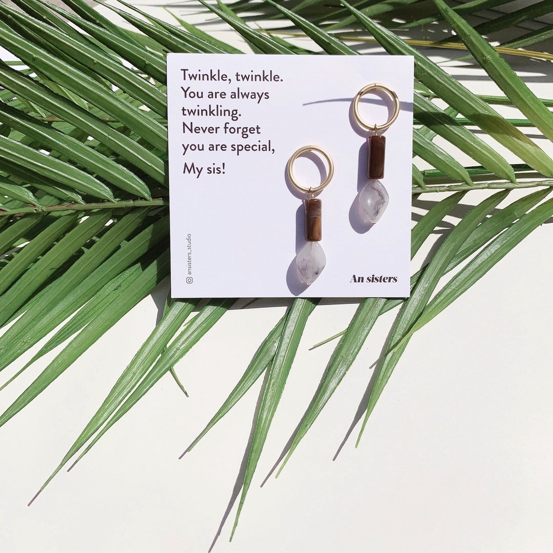几何拼接琥珀晕染耳环 Gorgeous earrings - 耳环/耳夹 - 铜/黄铜 咖啡色