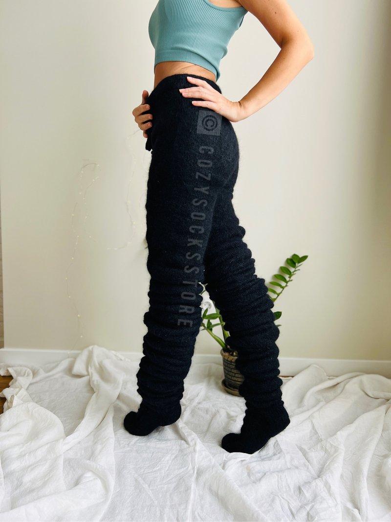 休闲裤 100 英寸长羊毛冬季连裤袜女士加大码紧身衣 - 女装内搭/紧身裤 - 羊毛 黑色