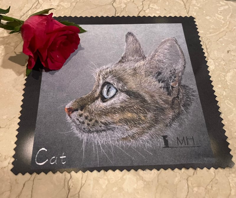 手绘 猫 麂皮 拭净布 眼镜布 - 眼镜盒/眼镜布 - 其他材质 多色