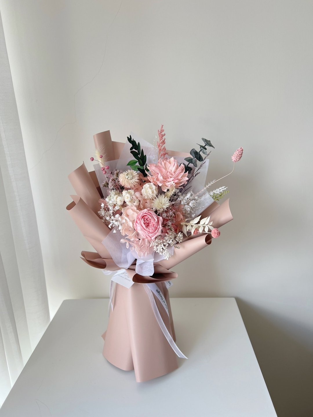 SEE 看见花艺设计 | 永生花 | 玫瑰 | 粉红不凋庭园玫瑰扩香花束 - 干燥花/捧花 - 植物．花 