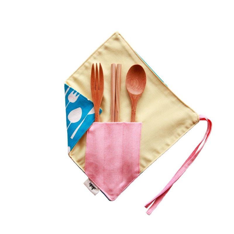 【一角筷套组】- 美味开动 - 餐刀/叉/匙组合 - 棉．麻 蓝色