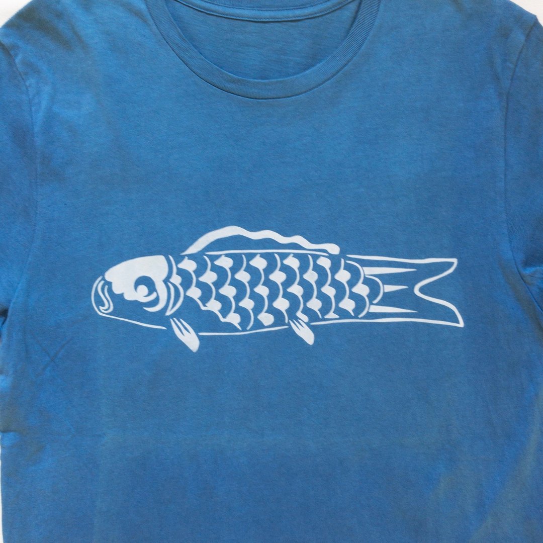 CARP TEE 鯉 Indigo dye cott organic cotton - 中性连帽卫衣/T 恤 - 棉 蓝色