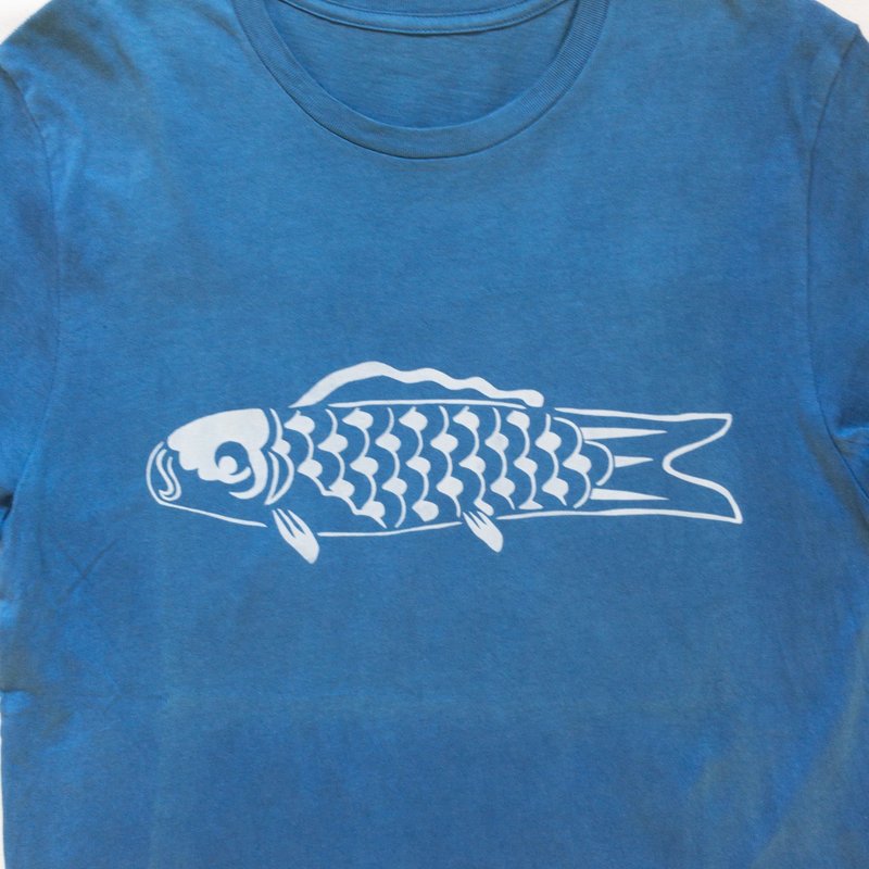 CARP TEE 鯉 Indigo dye cott organic cotton - 中性连帽卫衣/T 恤 - 棉．麻 蓝色