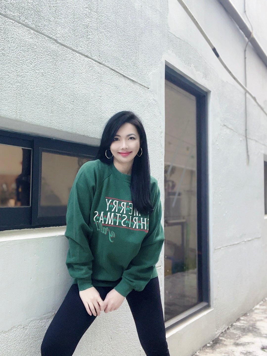 U.S.A. sweatshirt 深绿圣诞节日宽松大尺寸 古着大学T卫衣 - 中性连帽卫衣/T 恤 - 棉 绿色