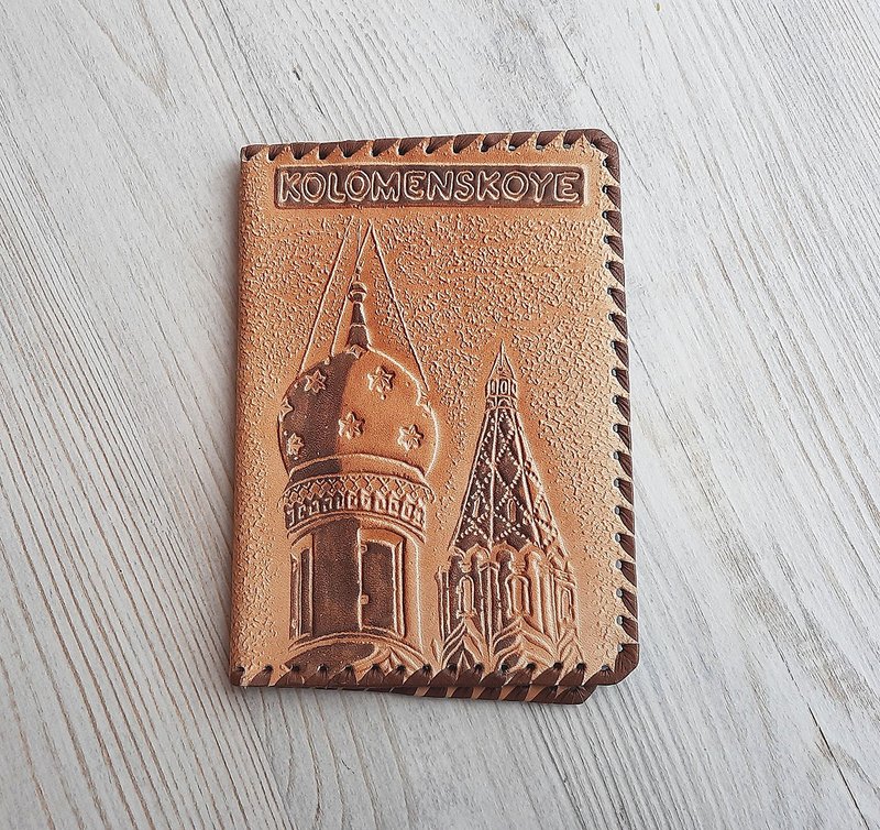 KOLOMENSKOYE vintage Russian passport cover Soviet ID document skin holder USSR - 护照夹/护照套 - 真皮 咖啡色