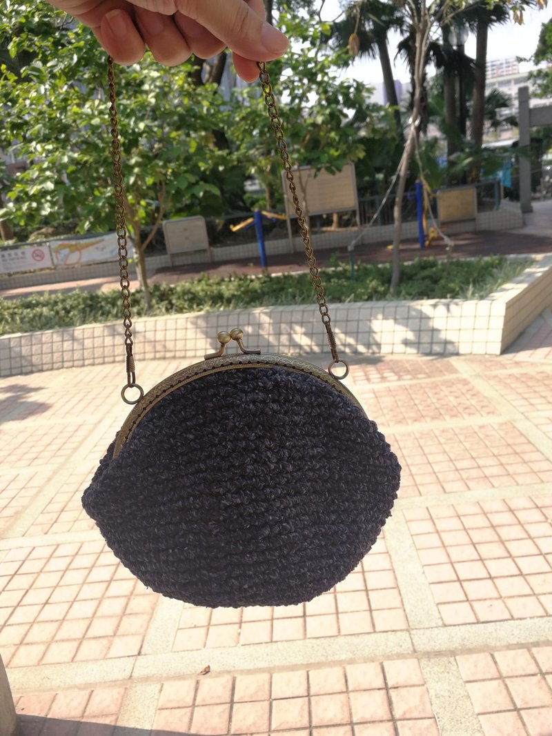 手工编织 粗花呢蓝口金包-中型 单肩包 侧背包 - 侧背包/斜挎包 - 其他材质 蓝色