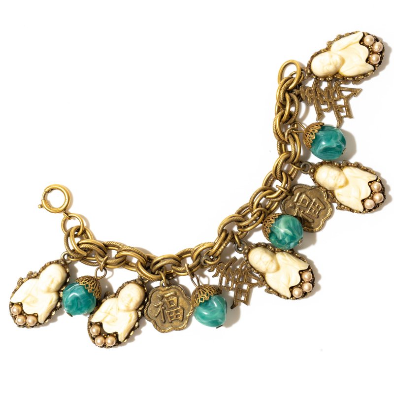 60年代 美国 Selini 复古佛陀与汉字 无签名 Selro 手链 - 手链/手环 - 其他材质 绿色