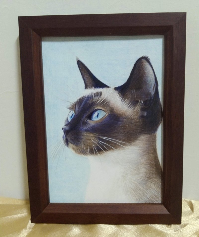 摆设 / 猫 / 色铅笔画 / 原稿 / 含框 - 海报/装饰画/版画 - 纸 