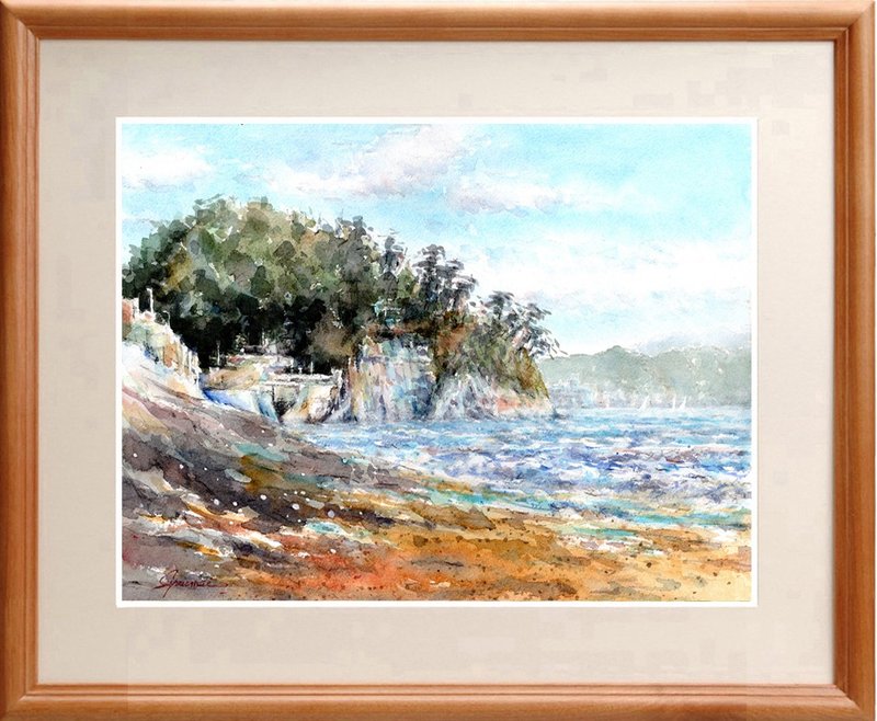 水彩画 风景画 镰仓・稻村崎海岸 - 海报/装饰画/版画 - 纸 蓝色