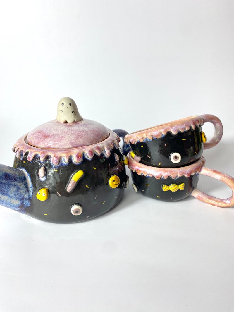 手工陶瓷茶壶套装万圣节糖果 - 咖啡杯/马克杯 - 陶 黑色