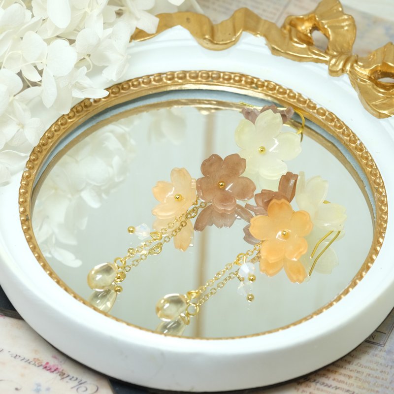 樱花耳环 -温暖的日子-【染樱-只为你绽放-】 - 耳环/耳夹 - 树脂 咖啡色