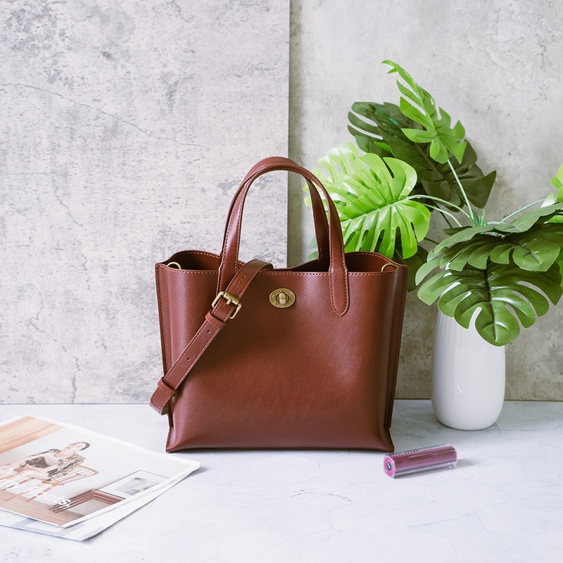 真皮俏丽手提/斜背包 22284 红棕Y - 侧背包/斜挎包 - 真皮 红色