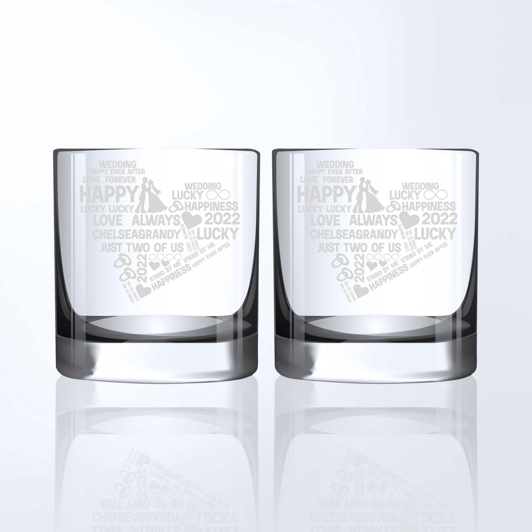 Text Art 纪念日礼物 订制个性化情侣爱心威士忌对杯|雕刻 - 酒杯/酒器 - 其他材质 