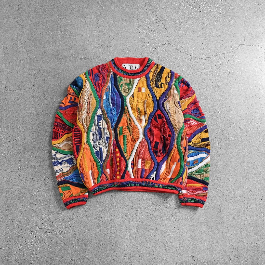 Vintage 立体织纹毛衣 / 图腾毛衣、苦瓜纹毛衣、复古图腾毛衣 - 男装针织衫/毛衣 - 羊毛 红色