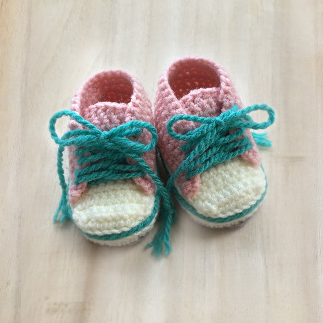 Stylish Baby Sneaker - Turquoise Pink Crochet Shoes - Handmade Toddler Booties - 婴儿鞋 - 压克力 粉红色