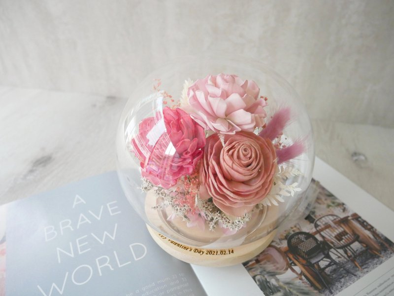 干燥花玻璃罩夜灯【风华绝代】新婚礼/情人节礼物/开幕礼/生日 - 灯具/灯饰 - 植物．花 粉红色